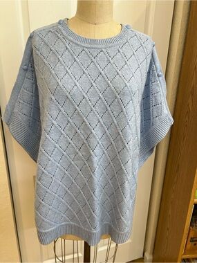 Talbots Light Blue Diamond-Point Knit Poncho Sweater